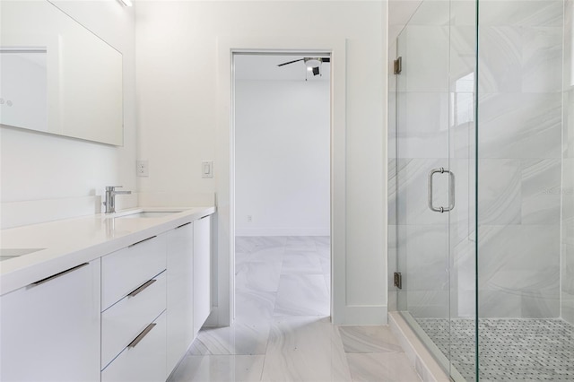 bathroom with vanity and walk in shower