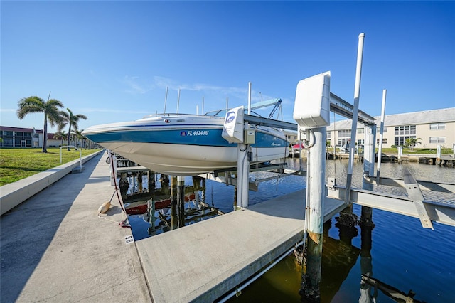 view of dock with a water view