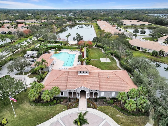 drone / aerial view featuring a water view