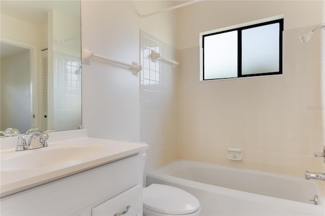 full bathroom with vanity, bathing tub / shower combination, and toilet