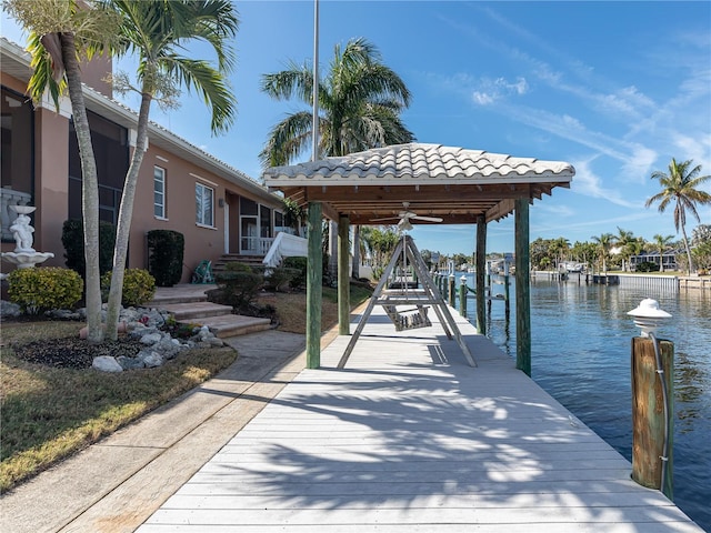 view of dock featuring a water view