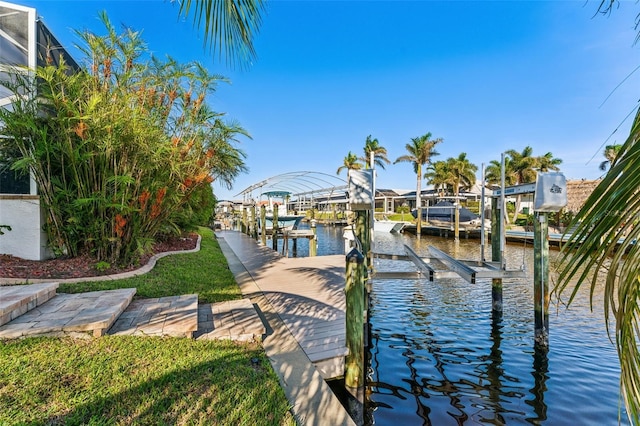 view of dock featuring a water view