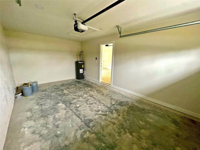 garage featuring a garage door opener and water heater