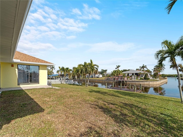 view of yard with a water view