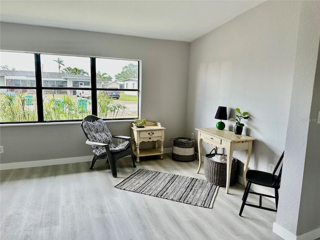 office space with light hardwood / wood-style flooring