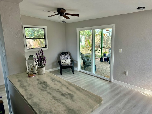 unfurnished room with ceiling fan and hardwood / wood-style floors