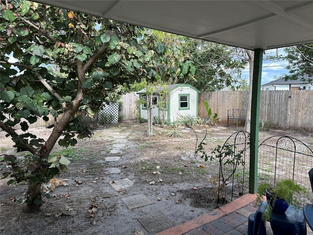 view of yard with a storage unit