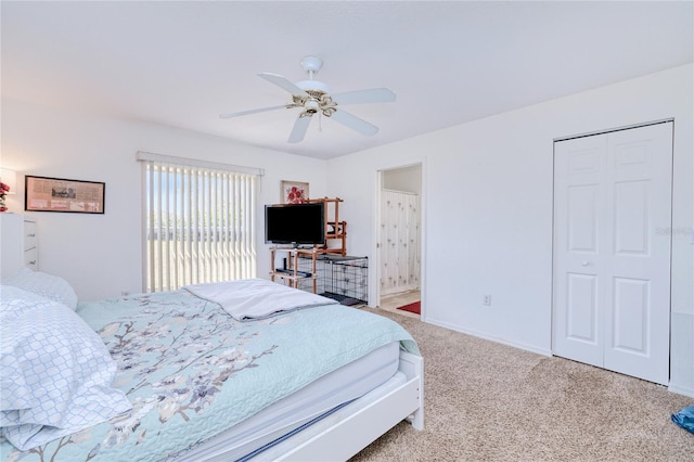 bedroom with carpet and ceiling fan