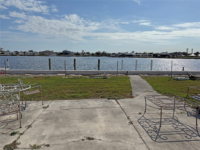 view of patio / terrace featuring a water view