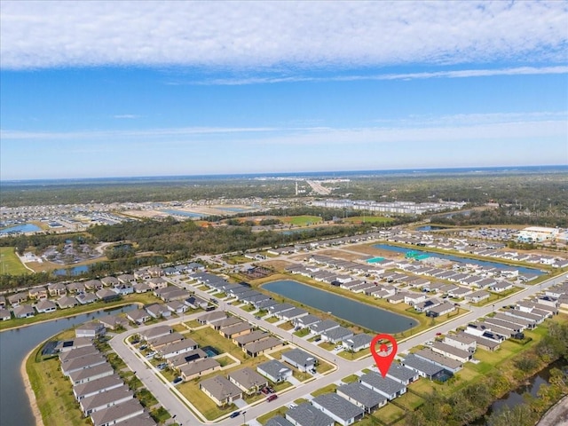 aerial view with a water view