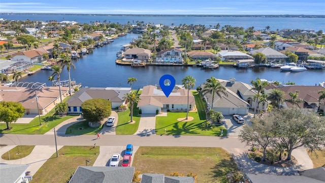 aerial view featuring a water view