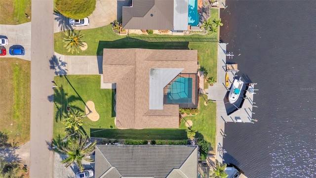 bird's eye view featuring a water view