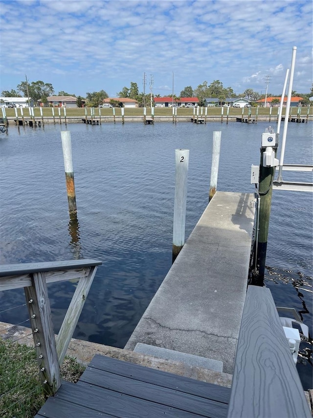 dock area with a water view