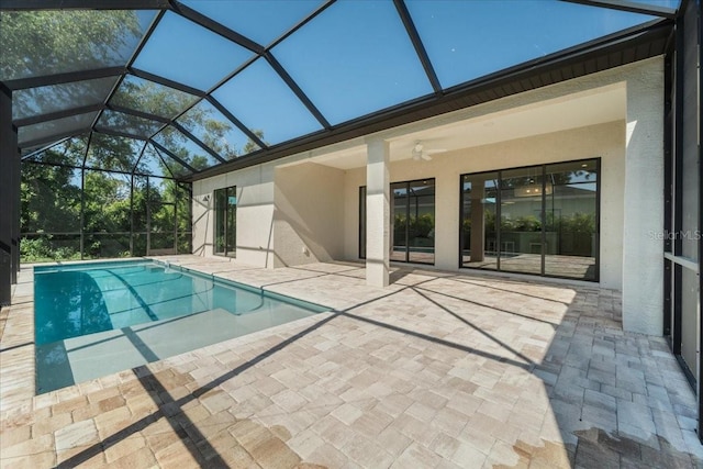 view of pool featuring a patio and a lanai