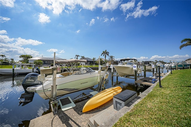 view of dock with a water view