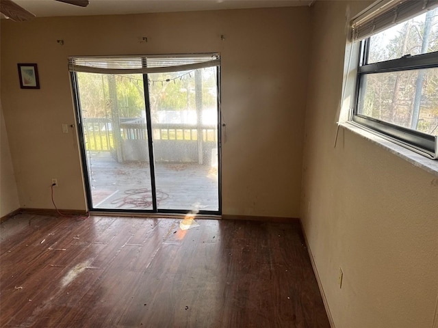 spare room with plenty of natural light and dark hardwood / wood-style flooring