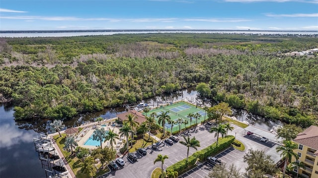 aerial view with a water view