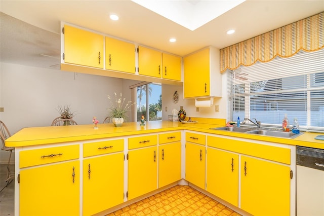 kitchen featuring sink, dishwasher, and kitchen peninsula