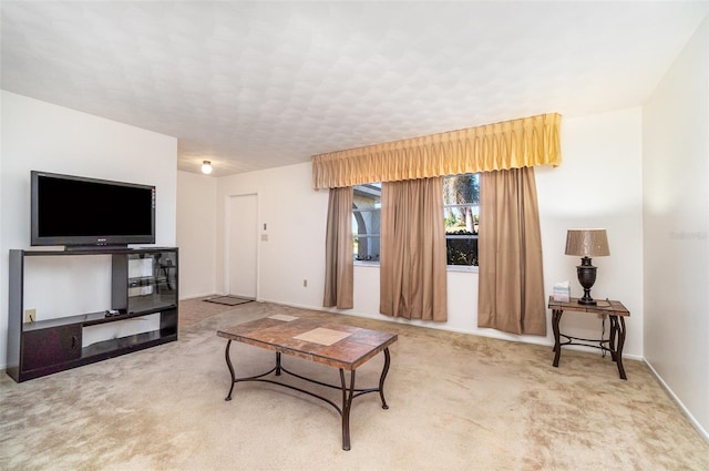 living room featuring light carpet