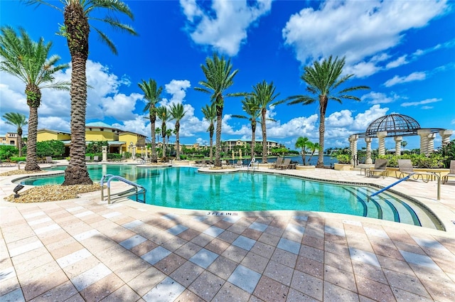 view of swimming pool featuring a patio area