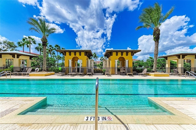 view of swimming pool featuring a patio