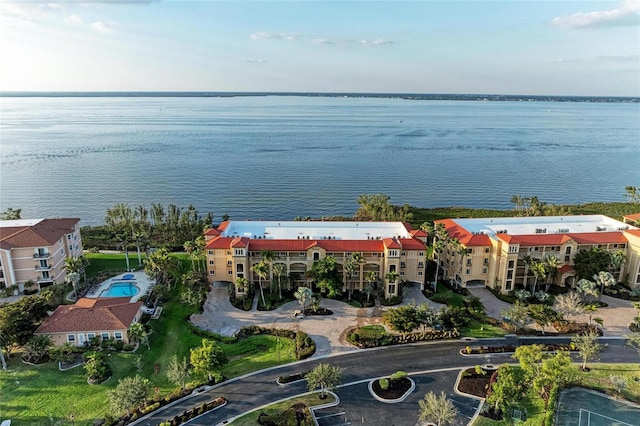 aerial view with a water view