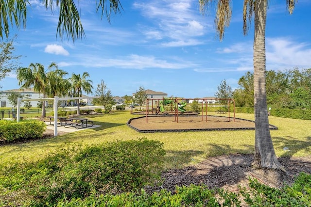 view of playground featuring a yard