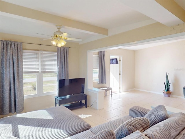21456 Holdern Ave, Port Charlotte, FL 33952 - bedroom featuring light tile patterned flooring, ceiling fan, and beam ceiling