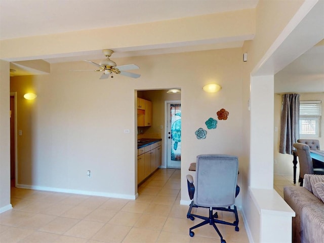 21456 Holdern Ave, Port Charlotte, FL 33952 - interior space with light tile patterned floors, ceiling fan, and beamed ceiling