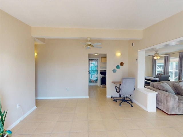 21456 Holdern Ave, Port Charlotte, FL 33952 - tiled living room featuring ceiling fan and beam ceiling