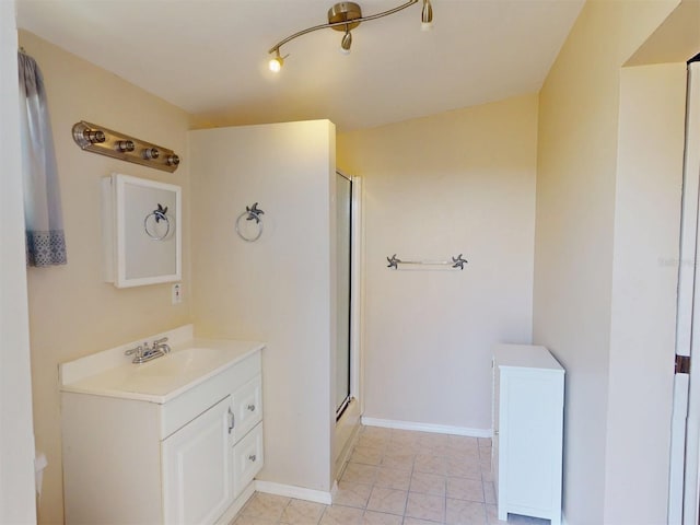 21456 Holdern Ave, Port Charlotte, FL 33952 - bathroom with tile patterned flooring, an enclosed shower, and vanity
