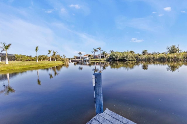 view of dock with a water view
