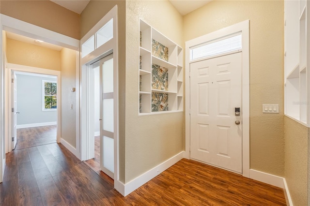 foyer with dark hardwood / wood-style floors