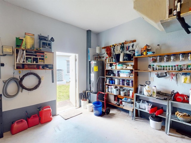 garage featuring water heater