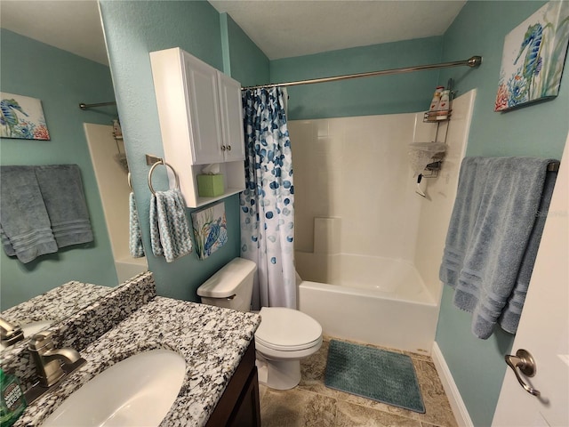 full bathroom featuring vanity, toilet, and shower / tub combo