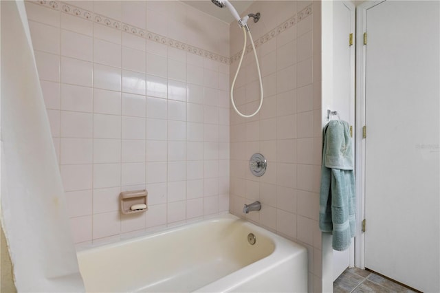 full bathroom with shower / tub combo with curtain