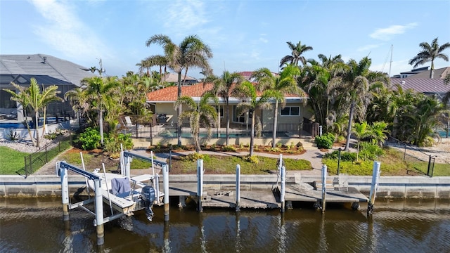 view of dock featuring a water view