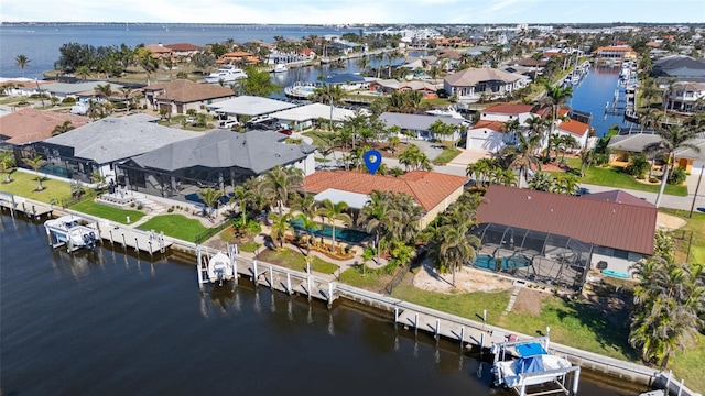 aerial view with a water view