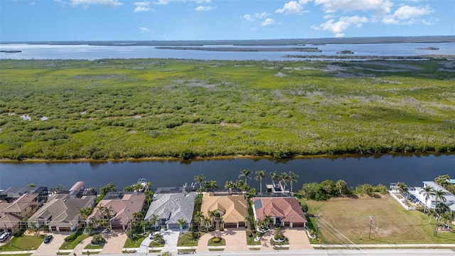 aerial view featuring a water view