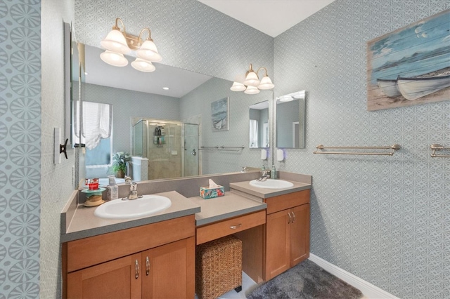 bathroom with vanity and walk in shower