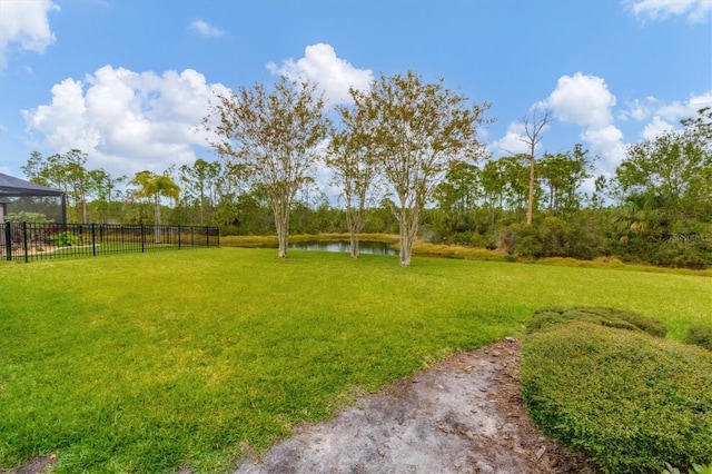 view of yard with a water view