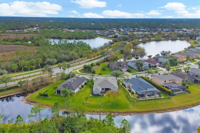 bird's eye view featuring a water view