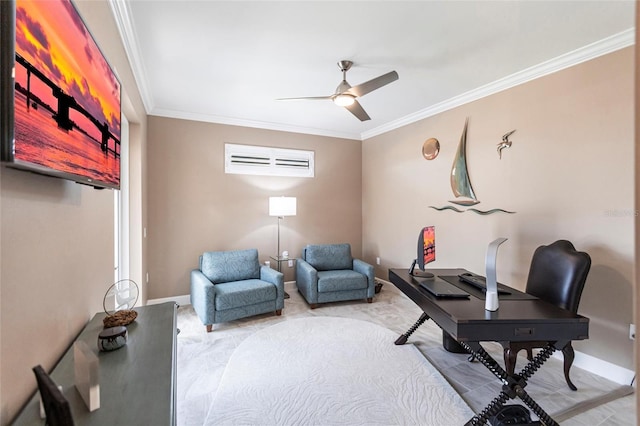17122 Barcrest Ln, Punta Gorda, FL 33955 - office area with a ceiling fan and ornamental molding