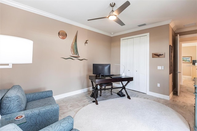 17122 Barcrest Ln, Punta Gorda, FL 33955 - office featuring ornamental molding and a ceiling fan