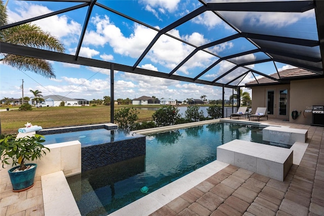 17122 Barcrest Ln, Punta Gorda, FL 33955 - outdoor pool featuring french doors, an outdoor hot tub, a patio area, and a lanai