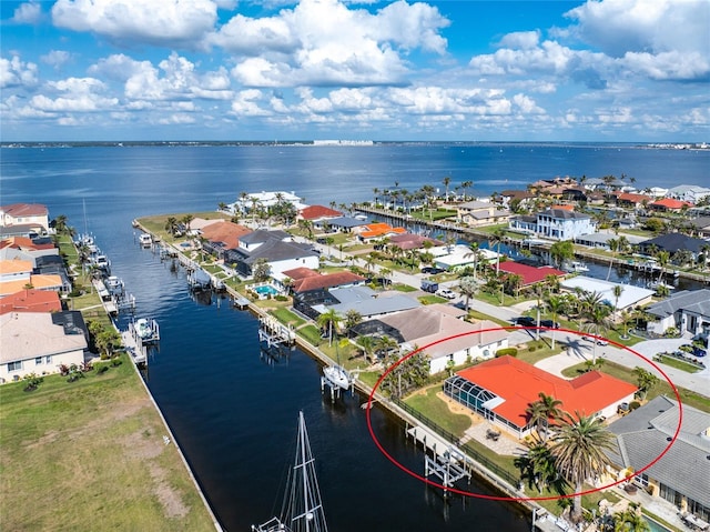 aerial view with a water view