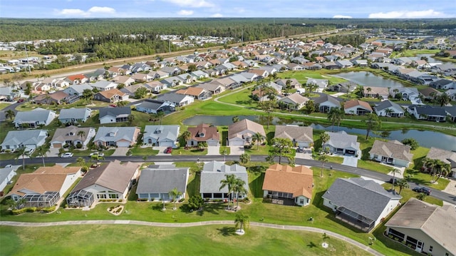 bird's eye view featuring a water view