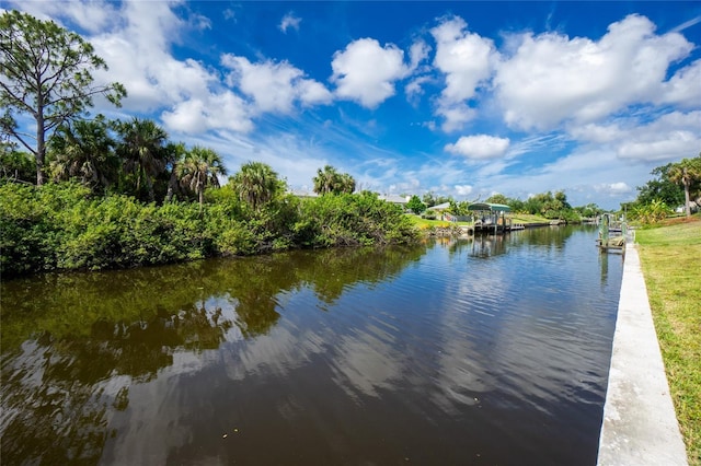 property view of water featuring a boat dock