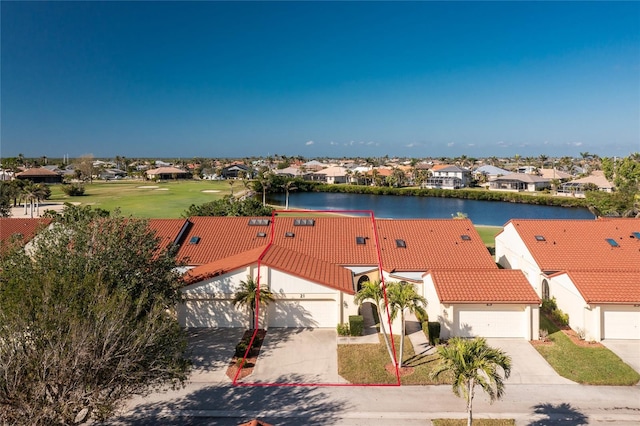 aerial view with a water view