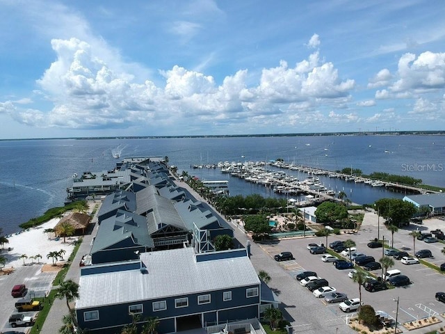 aerial view featuring a water view